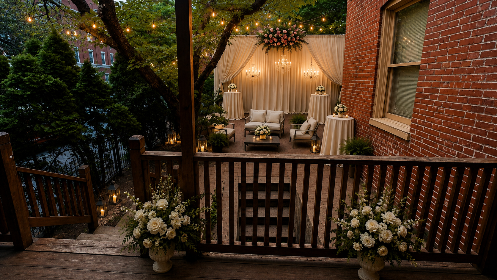 Patio styled for an elegant outdoor celebration