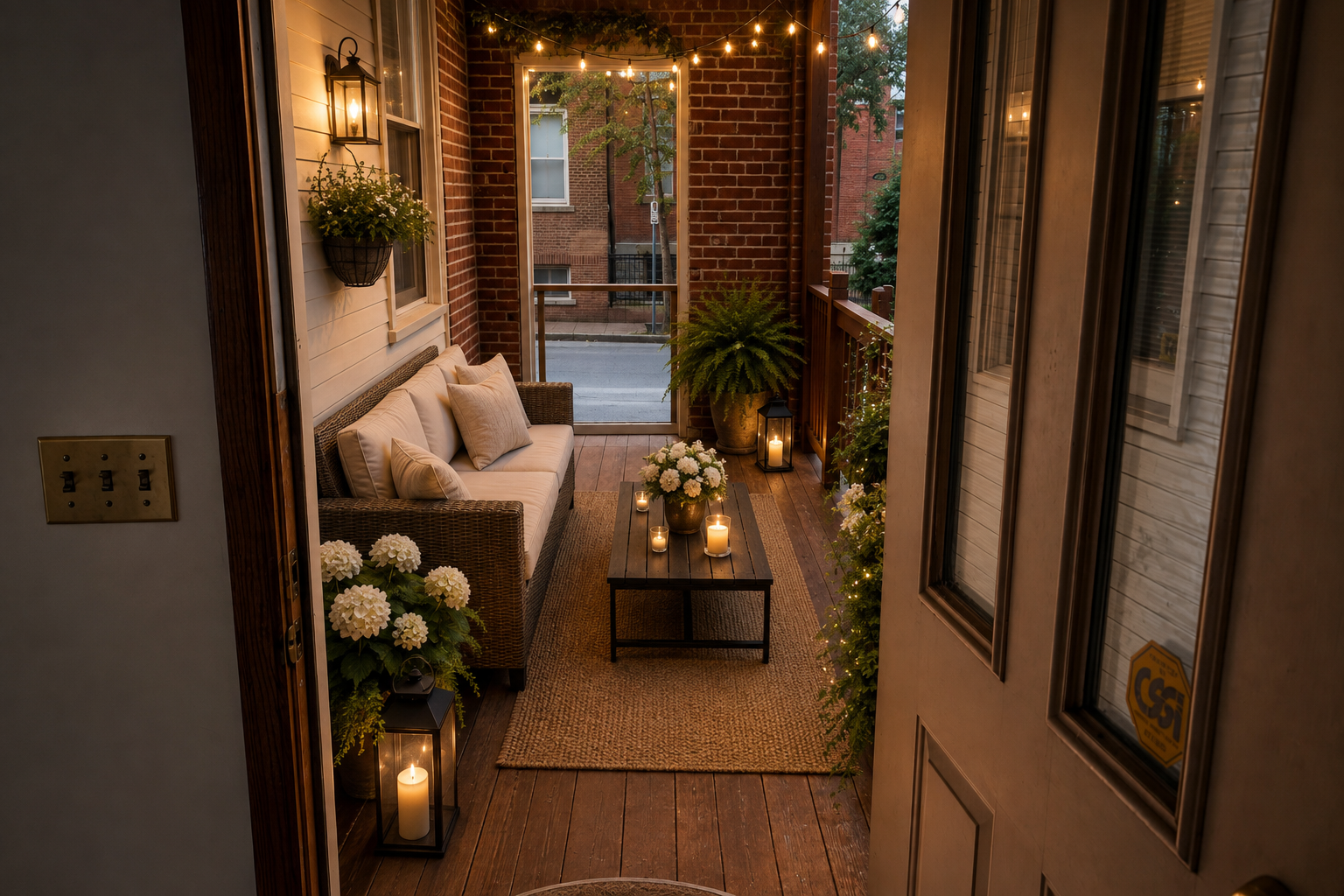 Candlelit patio styled as an intimate lounge