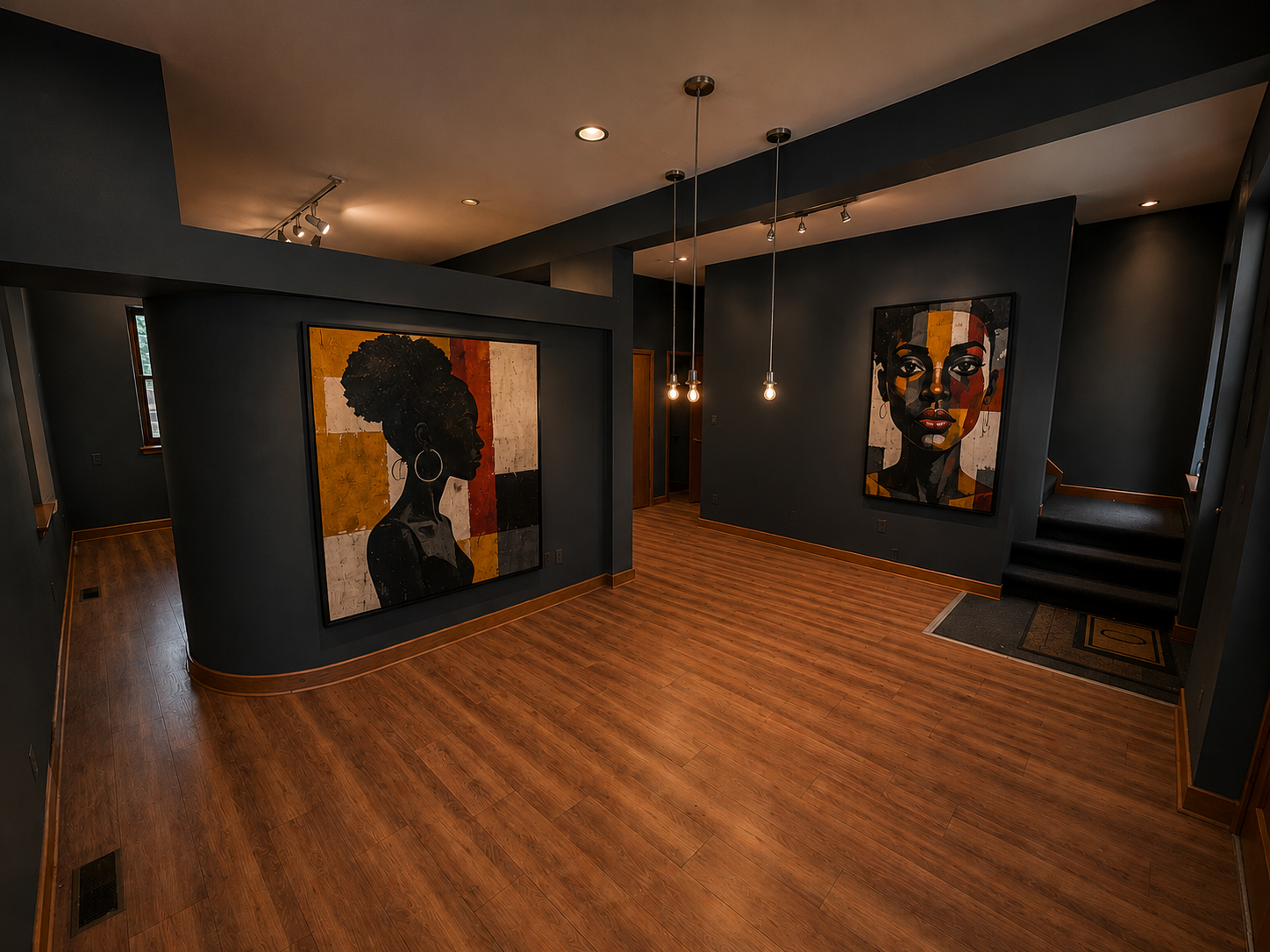 The empty charcoal gallery ready for an event